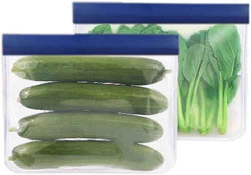 Miniatura 7 de AGGERT Bolsa de almacenamiento de alimentos, reutilizable, azul marino, bolsa de congelador, a prueba de fugas, bolsa de silicona para mantener