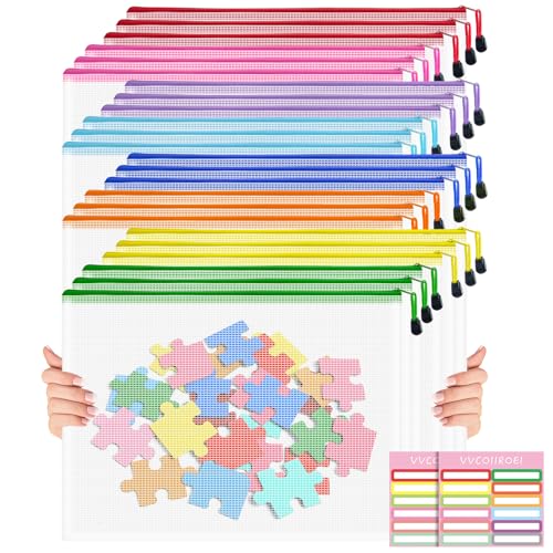 Image of Mesh 24pcs Zipper Pouch Bags - A3 Size, 8 Color Mesh Zipper Pouches for Organizing, Board Game, Travel, School & Office