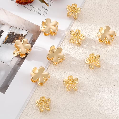 16 pinzas pequeñas de metal para cabello, flores doradas miniatura 6