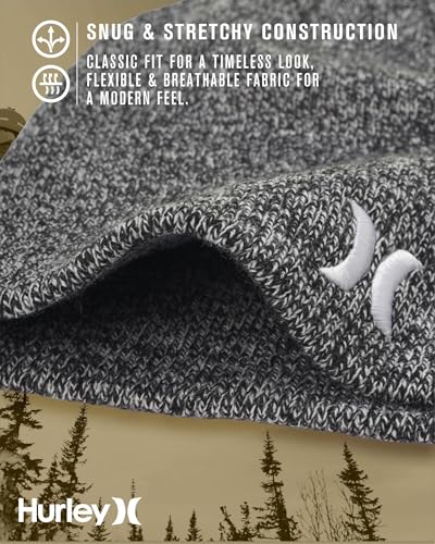 Image of Hurley Mens Beanie Icon Staples Lightweight Winter Hat | Lightweight Classic Loose Knit Fabric Delivers All-Day Warmth and Comfort for Casual Wear, Skiing or Snowboarding