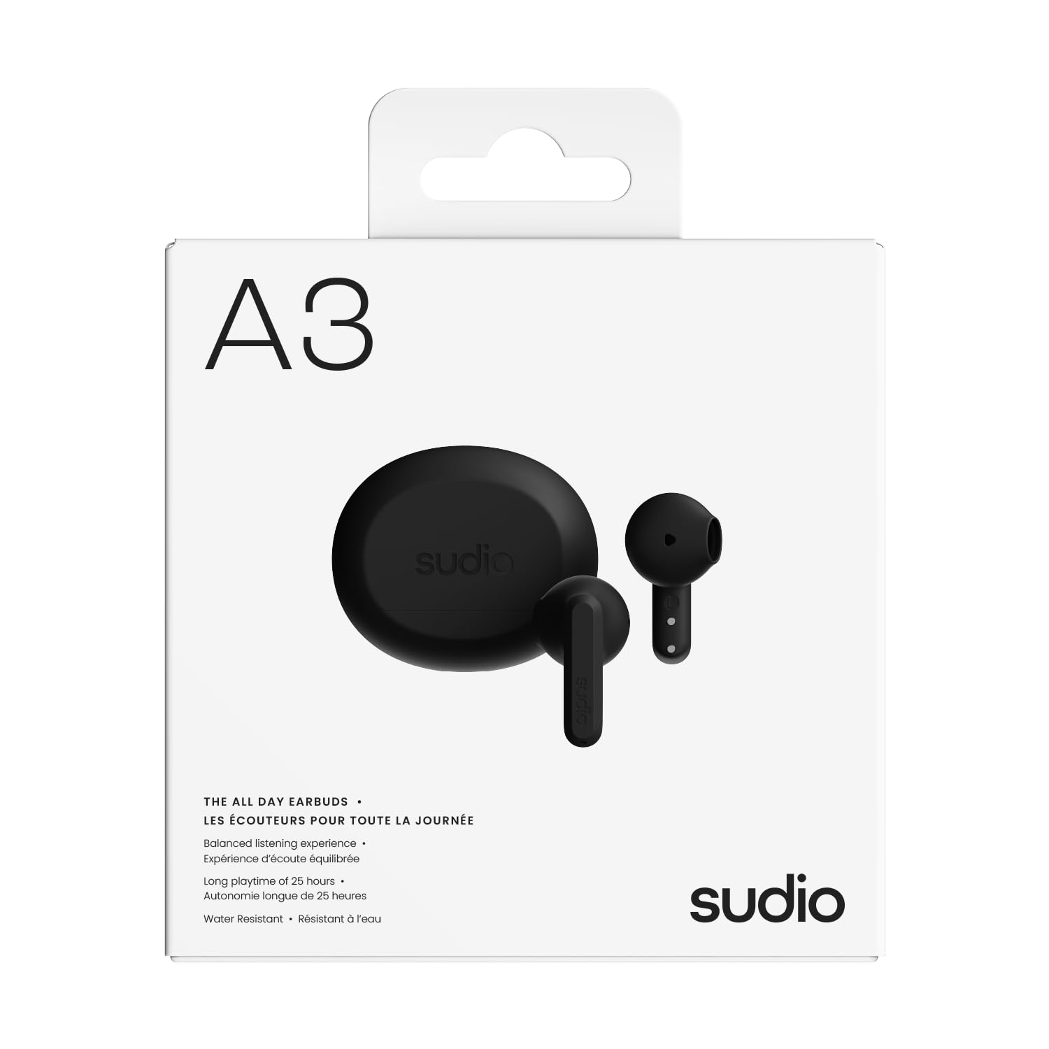 Sudio A3 Noir Minuit - Les écouteurs pour Toute la journée. Expérience d'écoute équilibrée, 2 Microphones, Bluetooth 5.4 multipoint, résistance à l'eau IPX4, jusqu'à 25 Heures d'autonomie Totale.