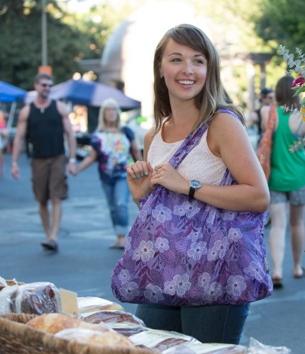Chicobag Vita Purple Blooms Designer Compact Reusable Shopping Tote With Attached Pouch And Carabiner Clip - Bliss #TOP3