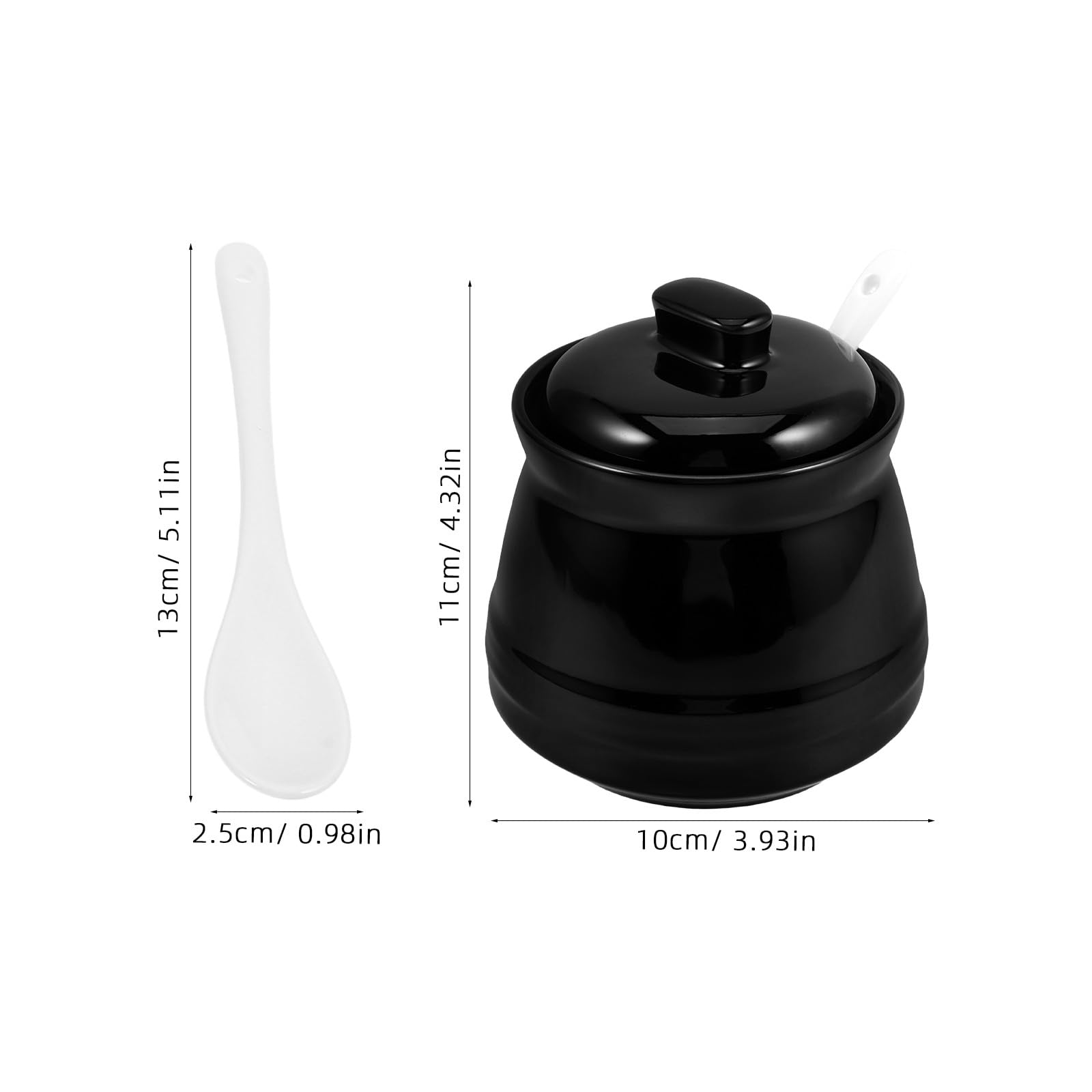 TOYANDONA Sucrier en Céramique Noire 350ml avec Couvercle et Cuillère pour Rangement des Épices et Condiments Plan de Travail la Cuisine