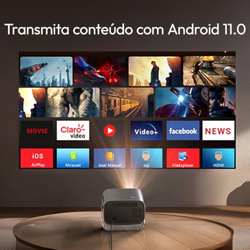 VEVSHAO A12 Mini Projetor, Android 11.0, Suporte 1080P Full HD Home Theater, Projetor Sem Fio com Te