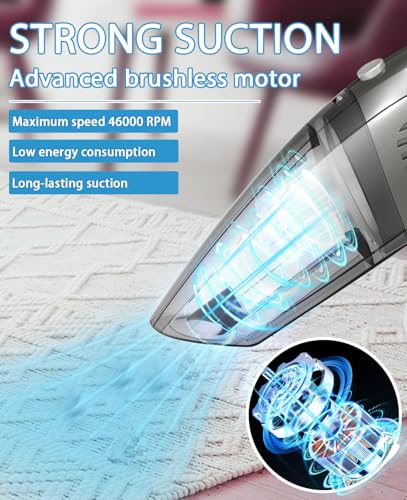 PGMDFKI Handheld Vacuum Cleaner, Powerful Suction,120W Powerful, Rechargeable Lightweight Wet/Dry, Portable Car Vacuum Cleaner for Home, Car and Pet Hair Cleaning (Gray&Black) - Image 3