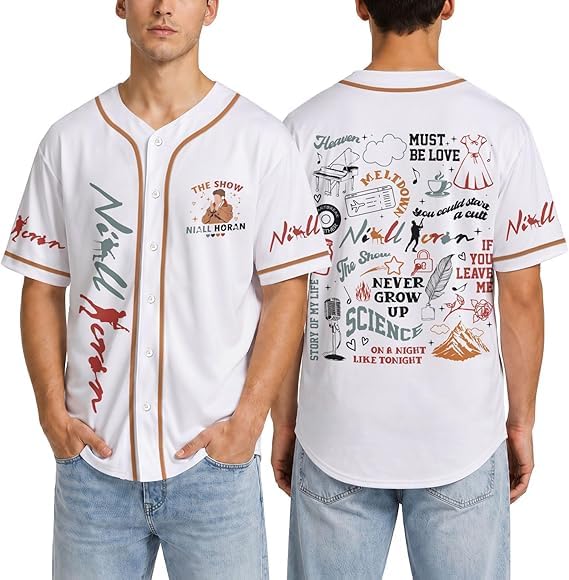 GEPOS Mens Classic Baseball Jersey - Short Sleeve Button Down Streetwear Shirt - Lightweight Mesh Fabric Music 1 Large