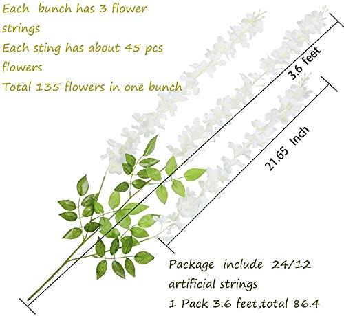 Image of Silk, Plastic Artificial Hanging Wisteria Flower Vine, White - Pack of 6