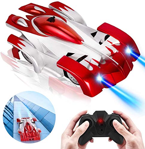 Uong Wall Climbing Car Toy, Dual Modes 360°Rotation Stunt Remote Control Car Vehicles Toys Remote Controlled Stunt Racing Car with LED Lights for Kids Teenagers Adults, Red