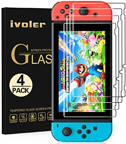 [4 Pack] iVoler Compatible with Nintendo Switch Screen Protector, [Tempered Glass] Film for Nintendo Switch - [9H Hardness] [Anti-Scratch] [Crystal Clear] [No-Bubble Installation]