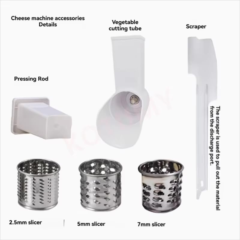 Grattugia elettrica per formaggio e verdure con 3 lame in acciaio inox, potenza 300 W, capacità 60 kg/h, facile da pulire, multifunzione per cucina
