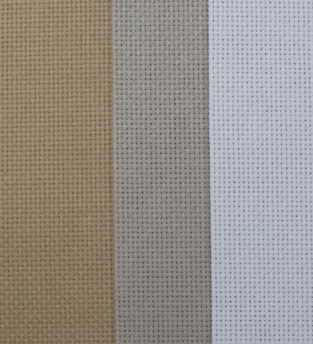 Image of KCS 3 pc of 15 inch x 18 inch(38cmx45cm) 16 Count Cross Stitch Cotton Aida Cloth Needlework Rolled Fabric Box,16CT,Khaki+Pearl Grey+White