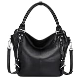 Over Earth Genuine Leather Handbags for Women Hobo Shoulder Bag Ladies Leather Tote Bag(O172E Black)