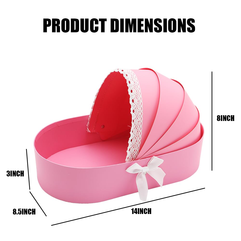 WENPACK Baby Bassinet Shape Basket Box Cardboard Fillable Floral Sweets BABY Shower Christening Gender Reveal (PINK) - Image 2