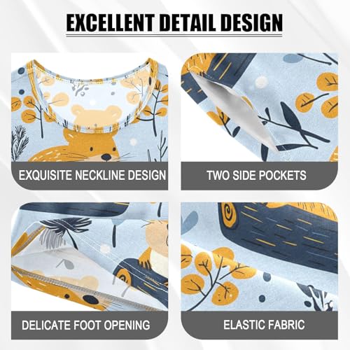 ALAZA Beaver Leaf Dot Blue Pajamas Set Short Sleeve Cotton Sleepwear Summer Pjs 2 Piece 5-14Y4