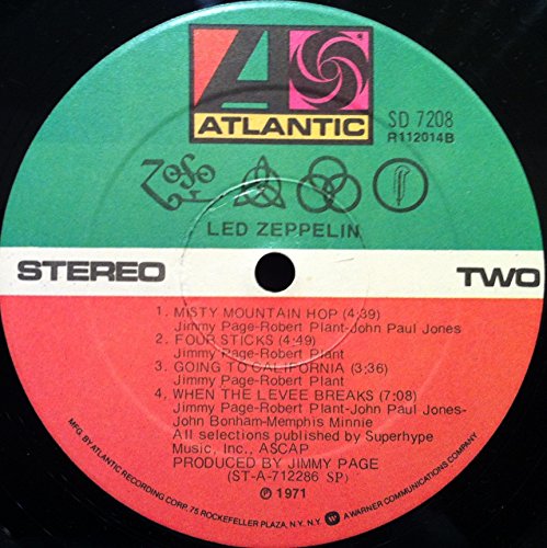 LED ZEPPELIN iv 4 zoso LP Used_VeryGoodR 112014 Rare 1971 RCA Record Club 1s/1s w/Sticker