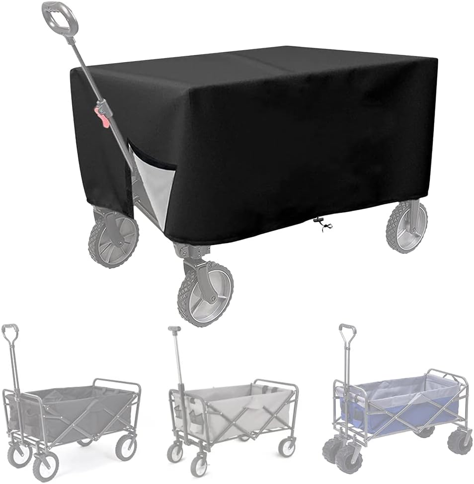 Folding Wagon Cover, Garden Wagon Cover, 600D Heavy-Duty Fabric Waterproof Dustproof UV Resistant, 38"D x 22"W x 20"H (Black)