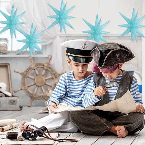 Image of TONIFUL 4 Pcs Star Balloons Pastel Blue Foil Explosion Party Decoration | 22 Inch Large Mylar Star Balloon for Christmas New Year Boys Birthday Party Wedding Baby Shower Photo Booth Supplies