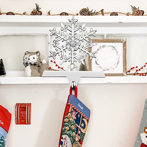 Waenerec Snowflake Stocking Holder Sturdy Silver Metal Christmas Stocking Holder Stand 3D Snowflake Rhinestone Stocking Hangers For Mantel Fireplace Decorations Xmas Holiday Supplies #TOP3