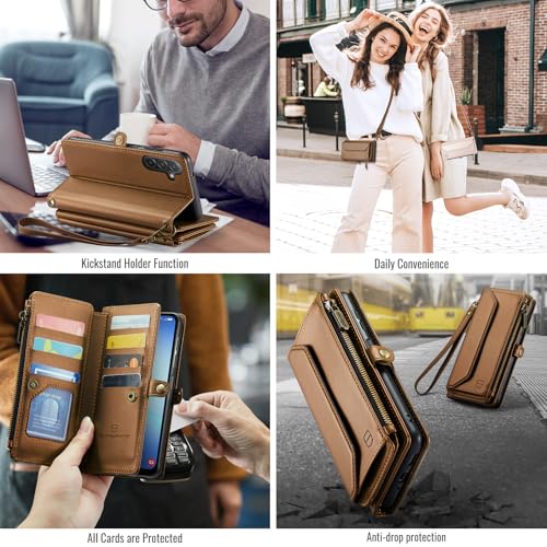 Strapurs Wallet Case Compatible with Samsung Galaxy A17 5G RFID Blocking Card Holder Soft PU Leather Magnetic Snap Shoulder Strap Zipper Pocket Phone Case Fit for Galaxy A17 6.7" - Brown by Strapurs - Used condition - Image 5