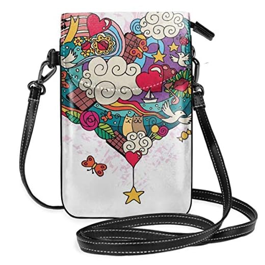 Eternity Bliss Bolso Bandolera para Mujer con pequeño teléfono Celular, Discos de gramófono y Viejos Cassettes de Audio sobre Mesa de Madera Música de Nostalgia