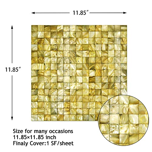 Kasaro Peel And Stick Backsplash Shell Tiles, Mother Of Pearl Mosaic Self Adhesive Tiles For Kitchen Wall Bathroom Bedroom Decor,Yellow, 10-Sheet #TOP1