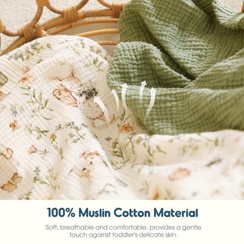 Image of GRSSDER 100% Cotton Muslin Crib Sheet 2 Pack - Breathable & Ultra-Soft Fitted Crib Sheets for Standard Baby & Toddler Mattresses, 52 inchx28 inch with 9 inch Deep Pocket, Snug Fit All-Around Elastic