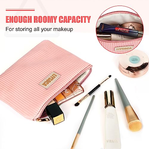 Liysoca 2Pcs Cosmetic Bags For Women Small Makeup Bag, Pu Striped Leather Makeup Pouch Large Capacity Cosmetic Pouch Cute Lipstick Pouch Travel Zipper Pouch Small Cosmetic Bag #TOP7