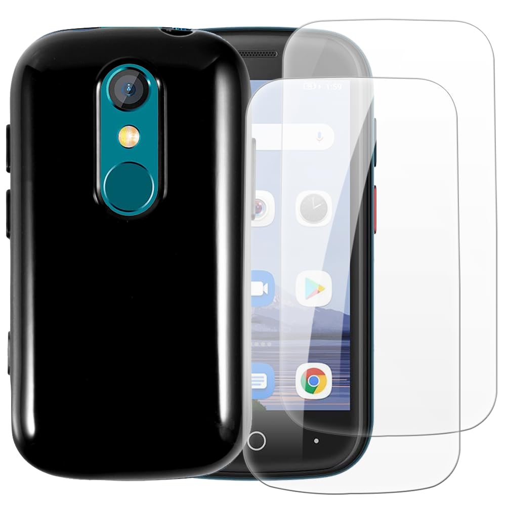 Case with 2 Pack Screen Protector Combo Compatible with Unihertz Jelly Star, Shockproof Cover and Tempered Glass Set for Full Body Safety(Black)
