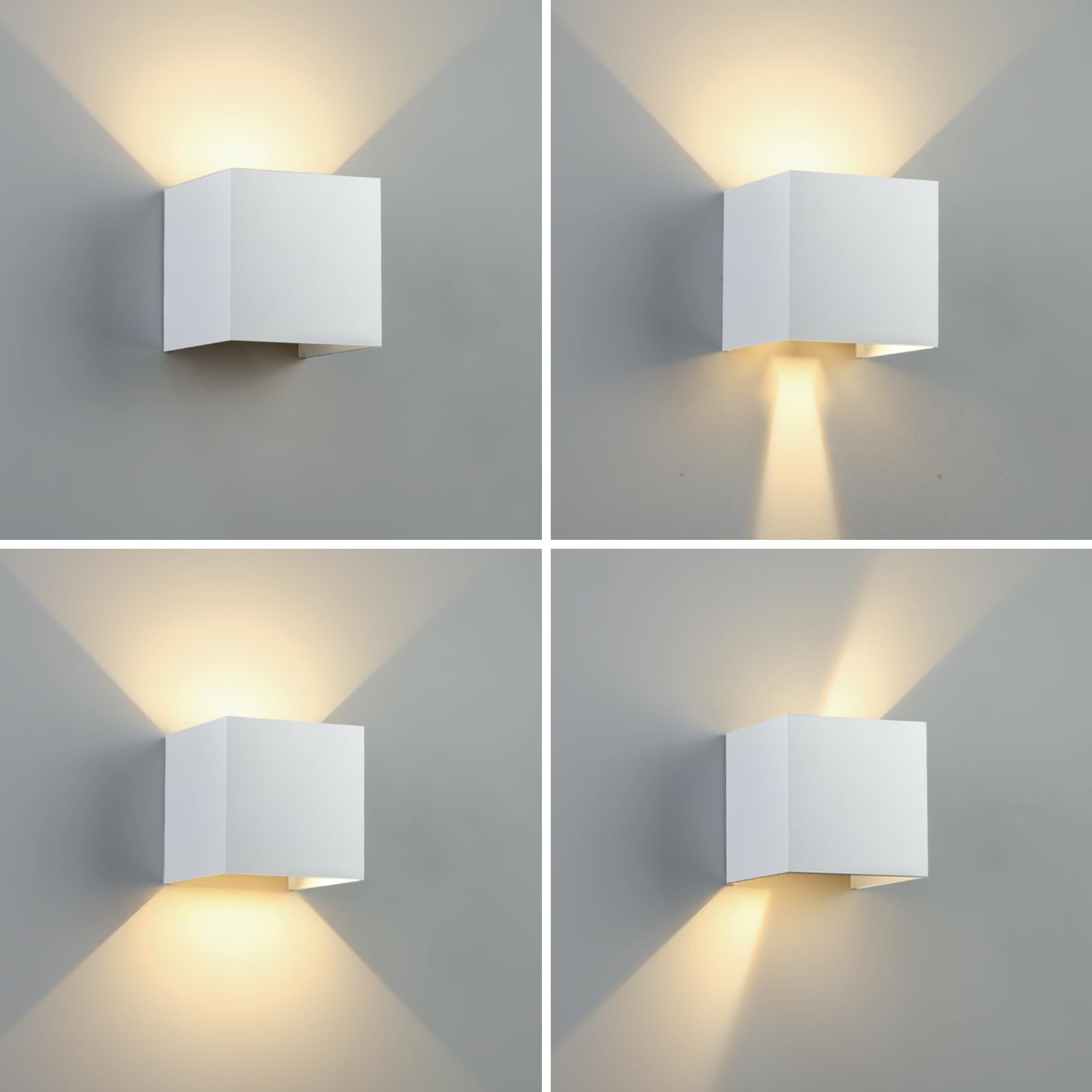 ERWEY 2 pezzi Lampada da parete a LED bianco caldo 12W Lampade da parete impermeabili con angolo di emissione regolabile IP54 Illuminazione a LED da parete per interni ed esterni, bianco