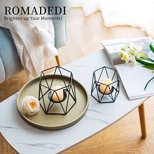 Romadedi Geometric Candle Holders Black - 2Pcs Metal Tea Light Candle Holder Decor For Living Room Dining Coffee Table Wedding Centrepiece Mantel Fireplace Shelf Patio Outdoor #TOP2
