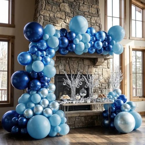 Image of Navy Royal Blue Balloon Arch Kit Double Stuffed Metallic Blue Balloon Garland Varied Sizes for Birthdays Baby Showers Graduations Weddings Proms More Special Occasions