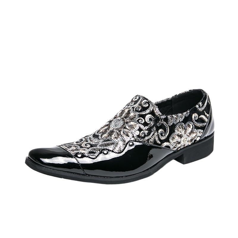 Men's British Leather Dress Shoes, Formal Oxfords Slip-On, Pointed Toe Elegant Black Shoes for Men, Social & Business Dress Shoes