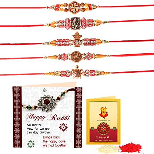 TIED RIBBONS Rakhi para hermano (juego de 5) con minitarjeta - Pulsera Rakhi para hermano, Estándar, Rosca Cover