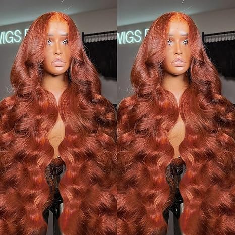AMIRTY 200% Density 34 Inch Orange Ginger Lace Front Wigs Human Hair 13X4 HD Transparent Lace Front Wigs Human Hair with Baby Hair Chestnut Brown #33