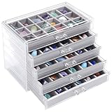 Misdary 90 Grid Rock Display Case Clear Acrylic Collection Box for Kids 5 Drawers Velvet Insert Rock...