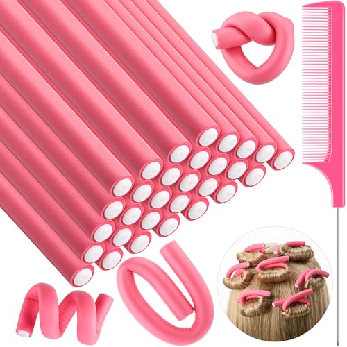 Syhood 30 Pcs 7'' Flexible Curling Rods Twist Foam Hair Rollers Soft Foam No Heat Hair Rods Rollers...