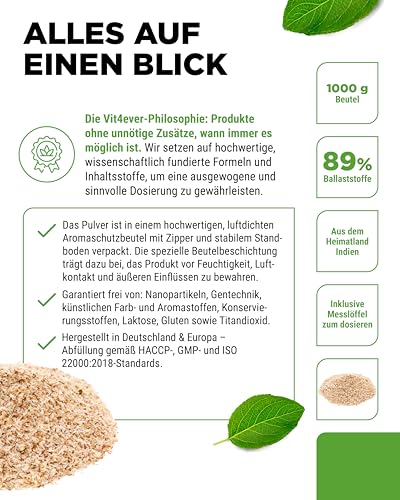 Foto von vit4ever Flohsamenschalen - 1000 g - 99% Reinheit