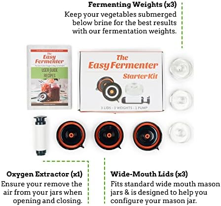 Nourished Essentials Easy Fermenter Wide Mouth Fermentation Kit (3 Lids + 3 Weights + Pump) â The Complete Starter Kit To Begin Fermenting. Good Christmas Gift.