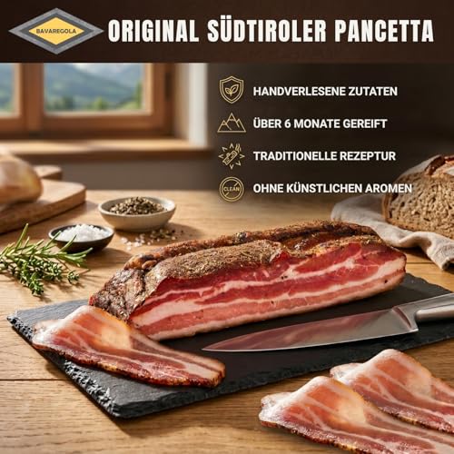 BAVAREGOLA Pancetta aus Südtirol - halbe Hamme 1,6kg - Original Speck aus Italien - Bauchspeck geräuchert & luftgetrocknet am Stück - Südtiroler Speck Spezialität