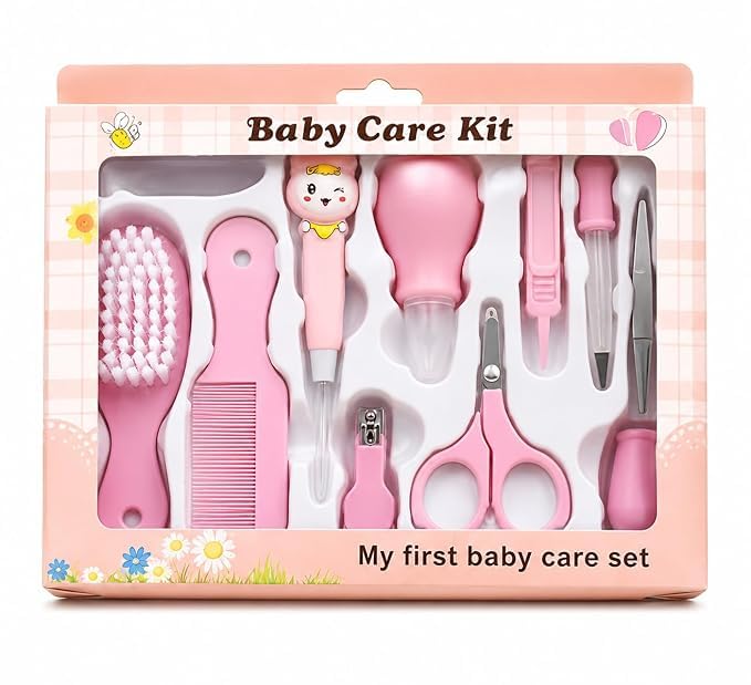 Newborn Baby Care Grooming Kit | Complete Infant Hygiene Set | Hair Brush, Comb, Nail Care & Healthcare Essentials | Pink-image-45