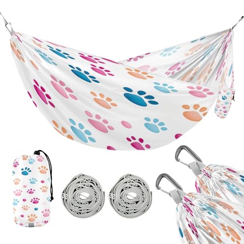ATTX Cute Paw Prints Camping Hammock - Lightweight & Portable Hammocks, Heavy Duty 330lbs Capacity for Indoor, Hiking, Backpacking, Travel, Backyard, Beach#353