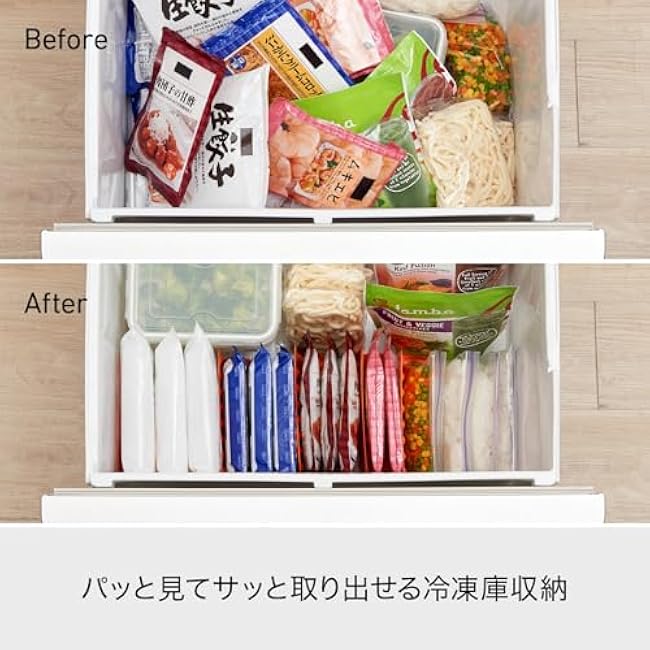Like-IT STK-02 Kitchen Storage, Slidable Freezer Storage Stand, 5 Partitions, Approx. Width 6.5 x Depth 5.1 x Height 4.1 inches (16.5 x 13 x 10.5 cm), White, Made in Japan, Frozen Food Storage