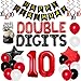 10th Birthday Decorations for Boys Red and Black Double Digits Birthday Party Supplies 10 with Double Digits Foil Balloons Hanging Swirls Happy Birthday Cake Topper Banner for 10 Years Old