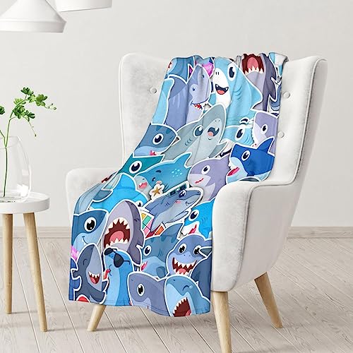 Shark Blanket Gifts - 50"x60" Cute Throw Blanket for Kids & Adults - Blue Soft Fuzzy Blankets for Bed, Couch & Living Room