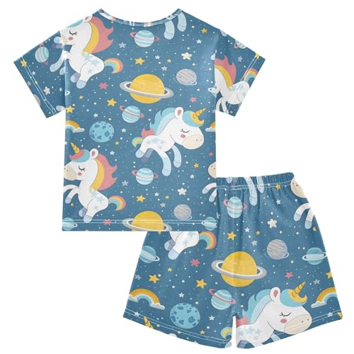 ALAZA Unicorn Star Planet Solar System Pajamas Set Short Sleeve Cotton Sleepwear Summer Pjs 2 Piece 5-14Y2