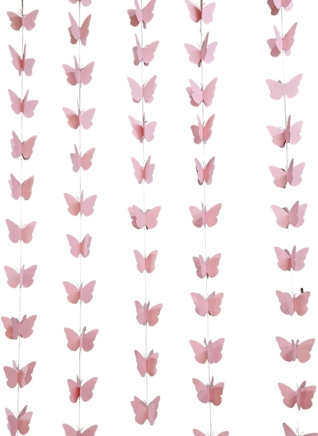 The Banner Company Pastel Pink Butterfly 3D Foldable Paper Garlands for Baby Girls Theme Birthday/Kids Room Decoration (2m, Set of 5)