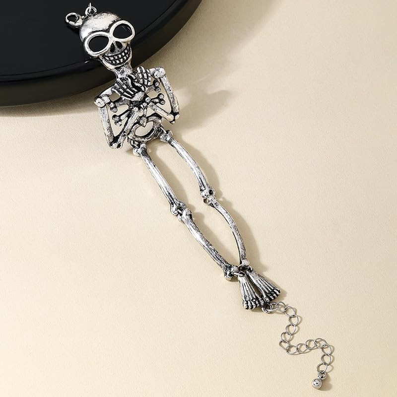 Skeleton Bracelet for Women, Skull Body Antique Silver Finish, Gothic Halloween Jewelry, Adjustable Chain Link - Image 6