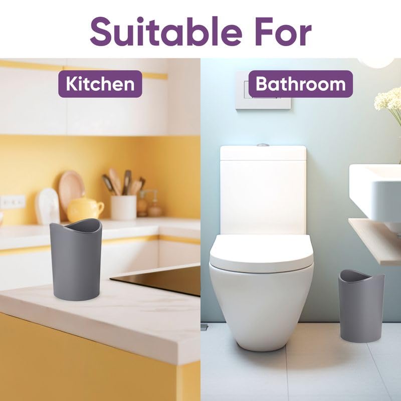 Superio Small Bathroom Trash Can, Modern Grey Mini Open Waste Bin (1 1/2 Gallon, 6 Liter) Plastic Garbage Can for Kitchen, Bathroom, Bedroom, Office, Under Desk, Car