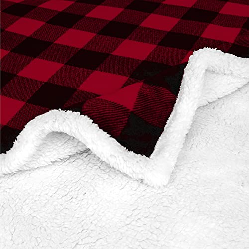 Pavilia Buffalo Plaid Sherpa Blanket Throw | Fuzzy Red Black Checkered Flannel Fleece Blanket For Couch Bed | Fluffy Warm Soft Christmas Plush Microfiber Blanket | 50X60 #TOP2