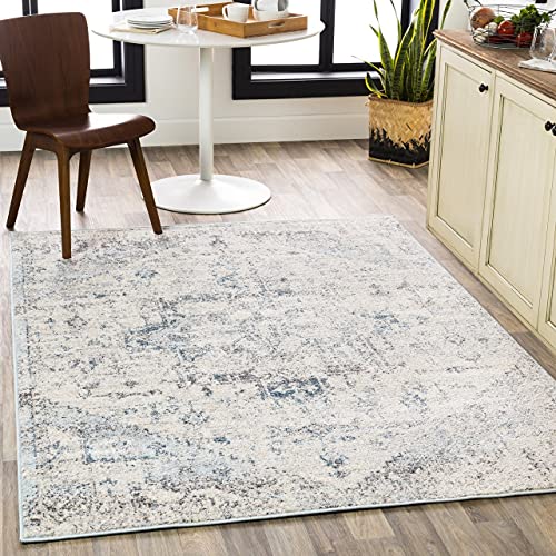 HAUTELOOM Orrick Modern Farmhouse Living Room Bedroom Dining Room Area Rug - Vintage Distressed - Persian Medallion Motif Carpet - Beige - 6 7in x 9 